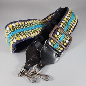 Vintage SLR Camera Strap 70s Hippie Woven Yellow White Blue